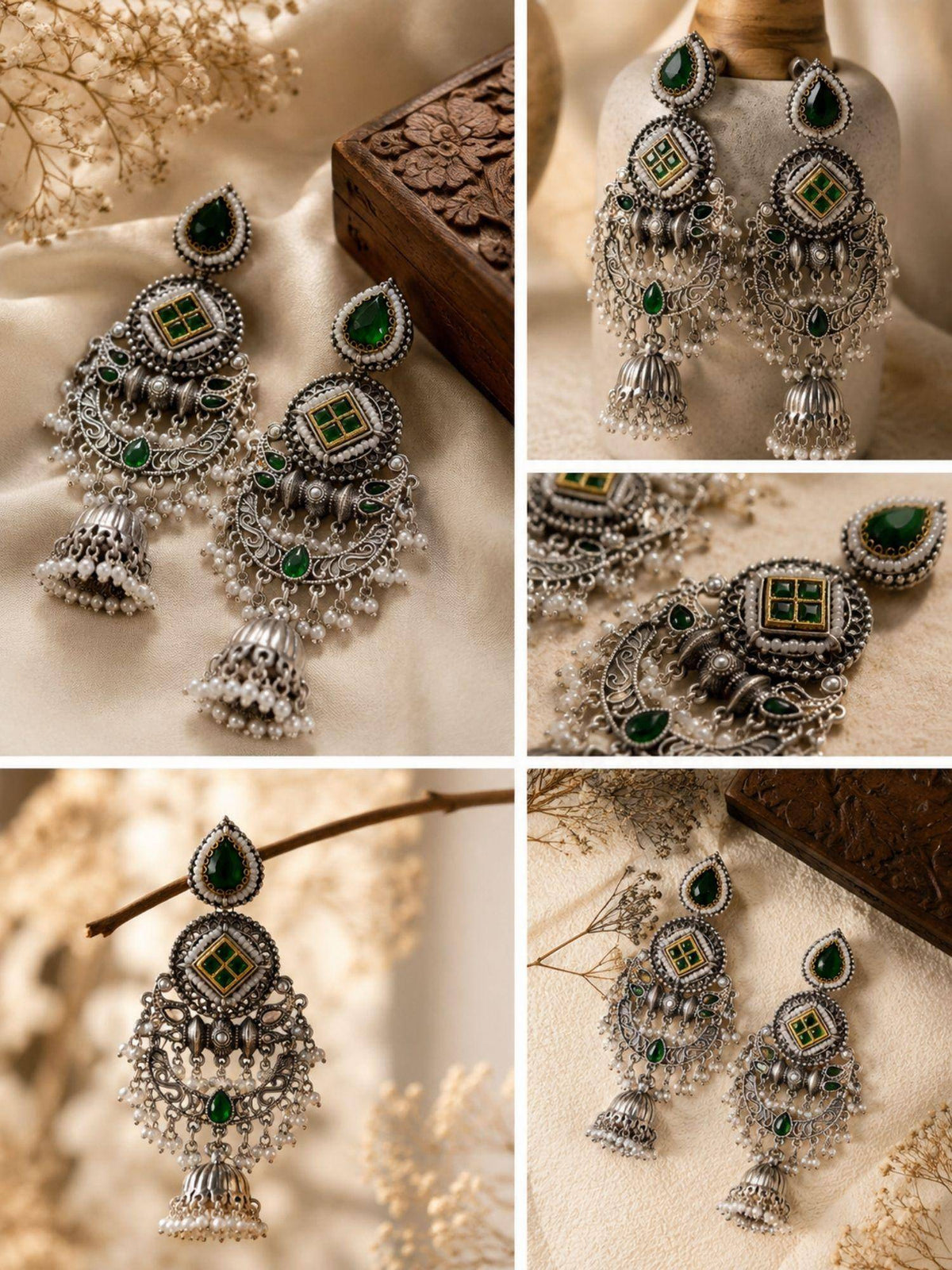 Abdesigns Women Green Stones Brass Pair Of Earrings