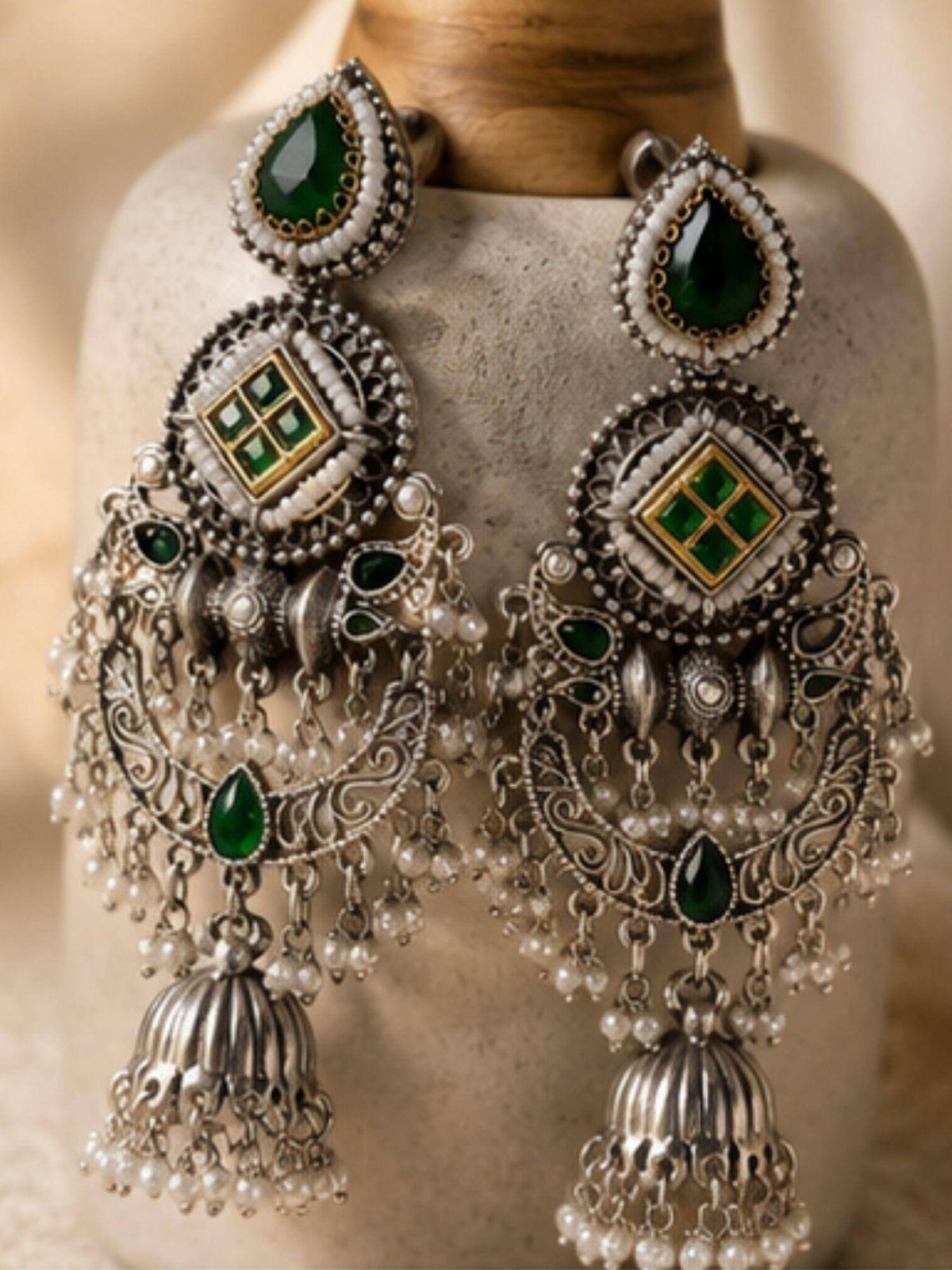 Abdesigns Women Green Stones Brass Pair Of Earrings