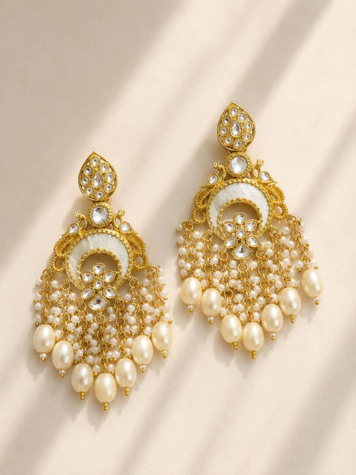 Abdesigns Women White Stones Brass Pair Of Earrings · One Size
