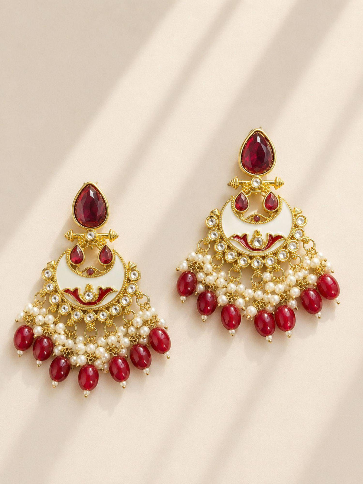 Abdesigns Women Red Stones Brass Pair Of Earrings