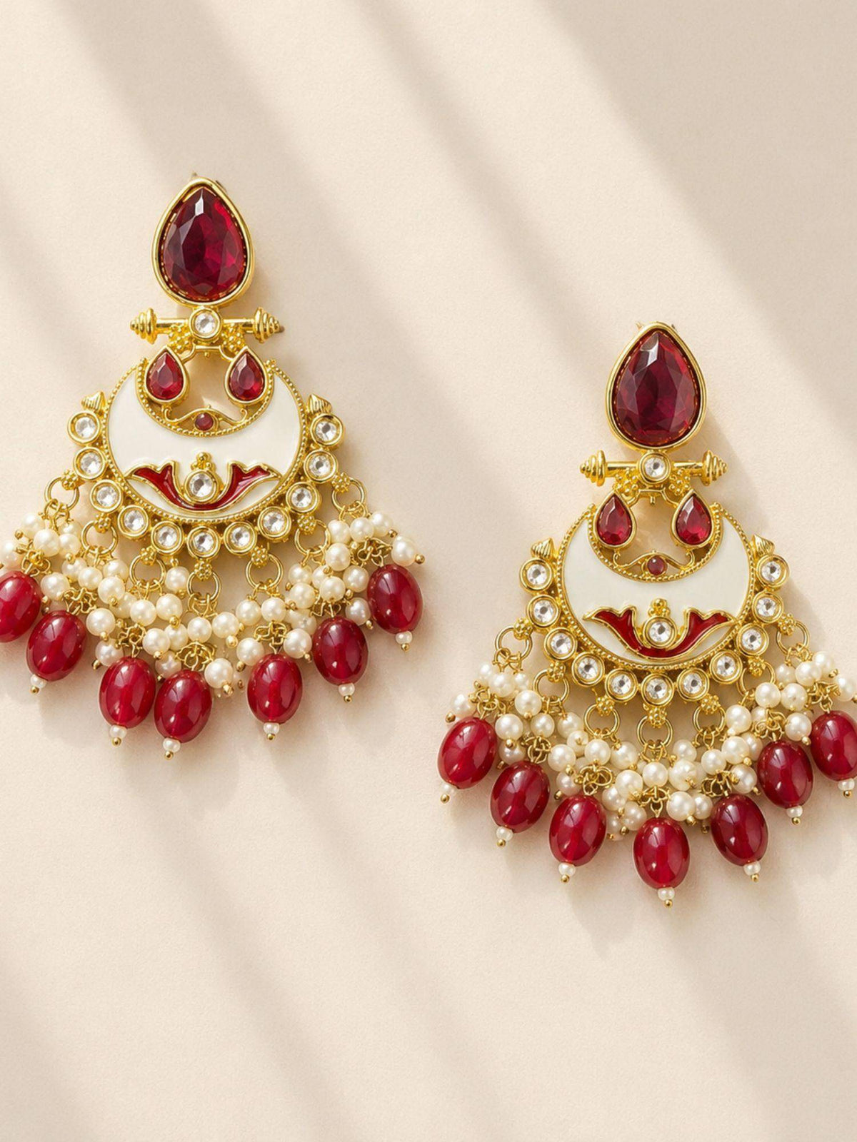Abdesigns Women Red Stones Brass Pair Of Earrings