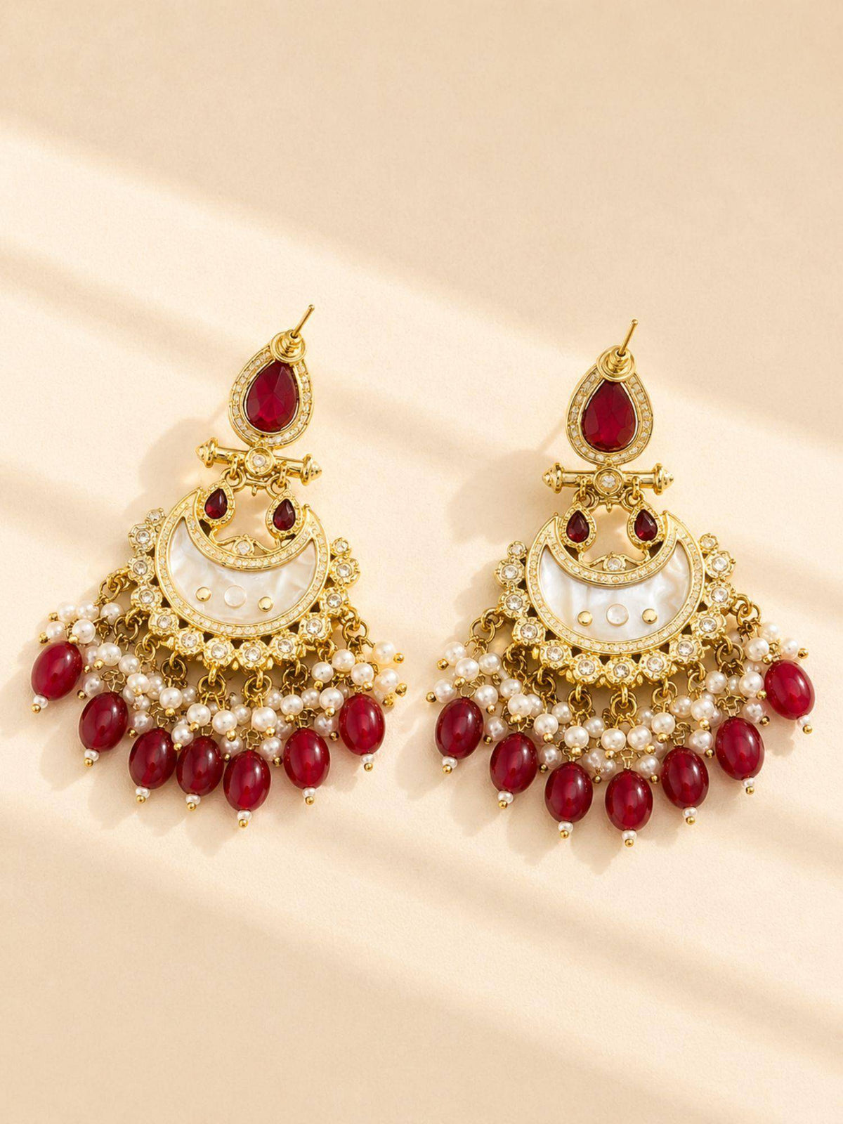 Abdesigns Women Red Stones Brass Pair Of Earrings
