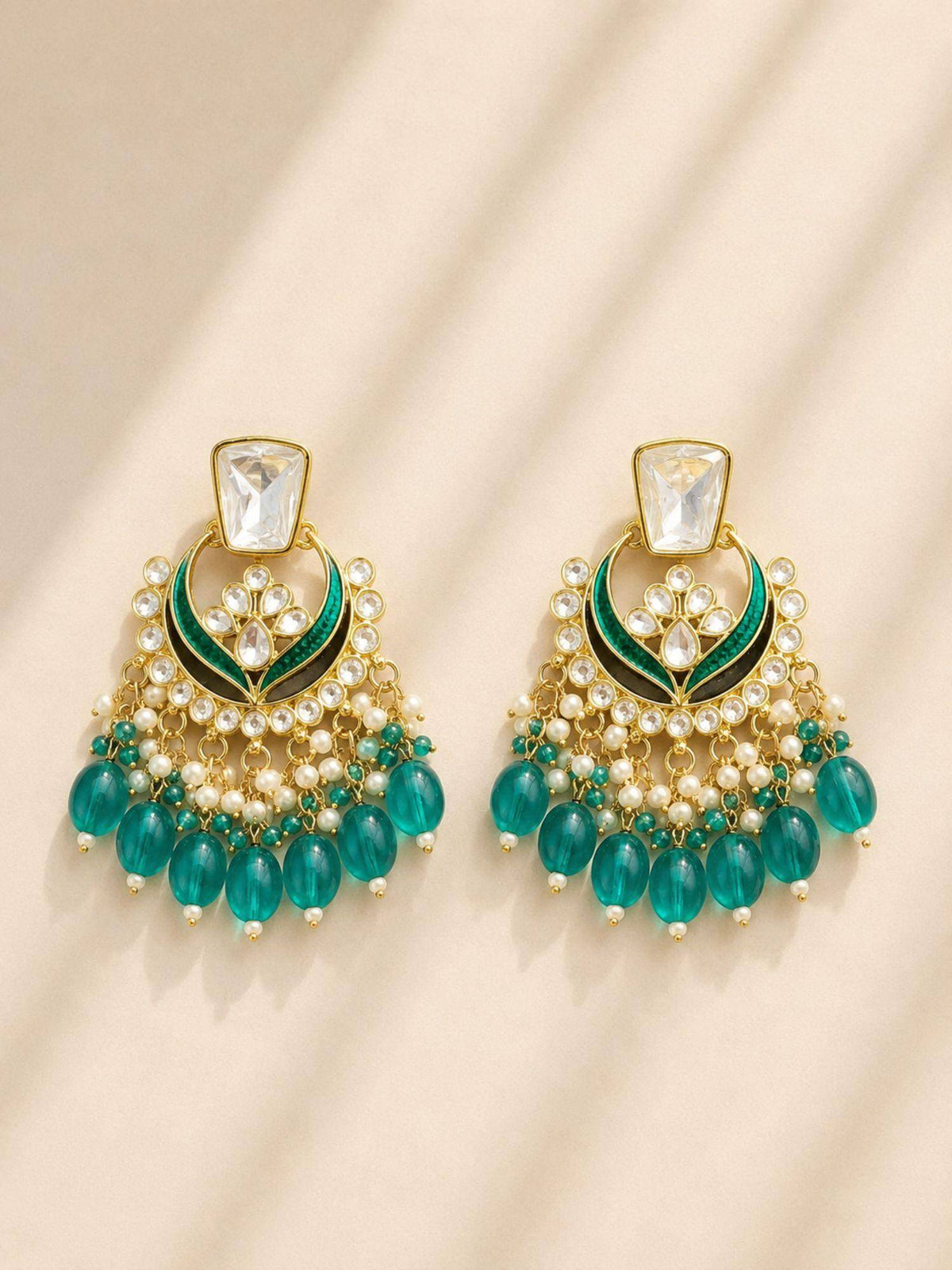Abdesigns Women Blue Stones Brass Pair Of Earrings