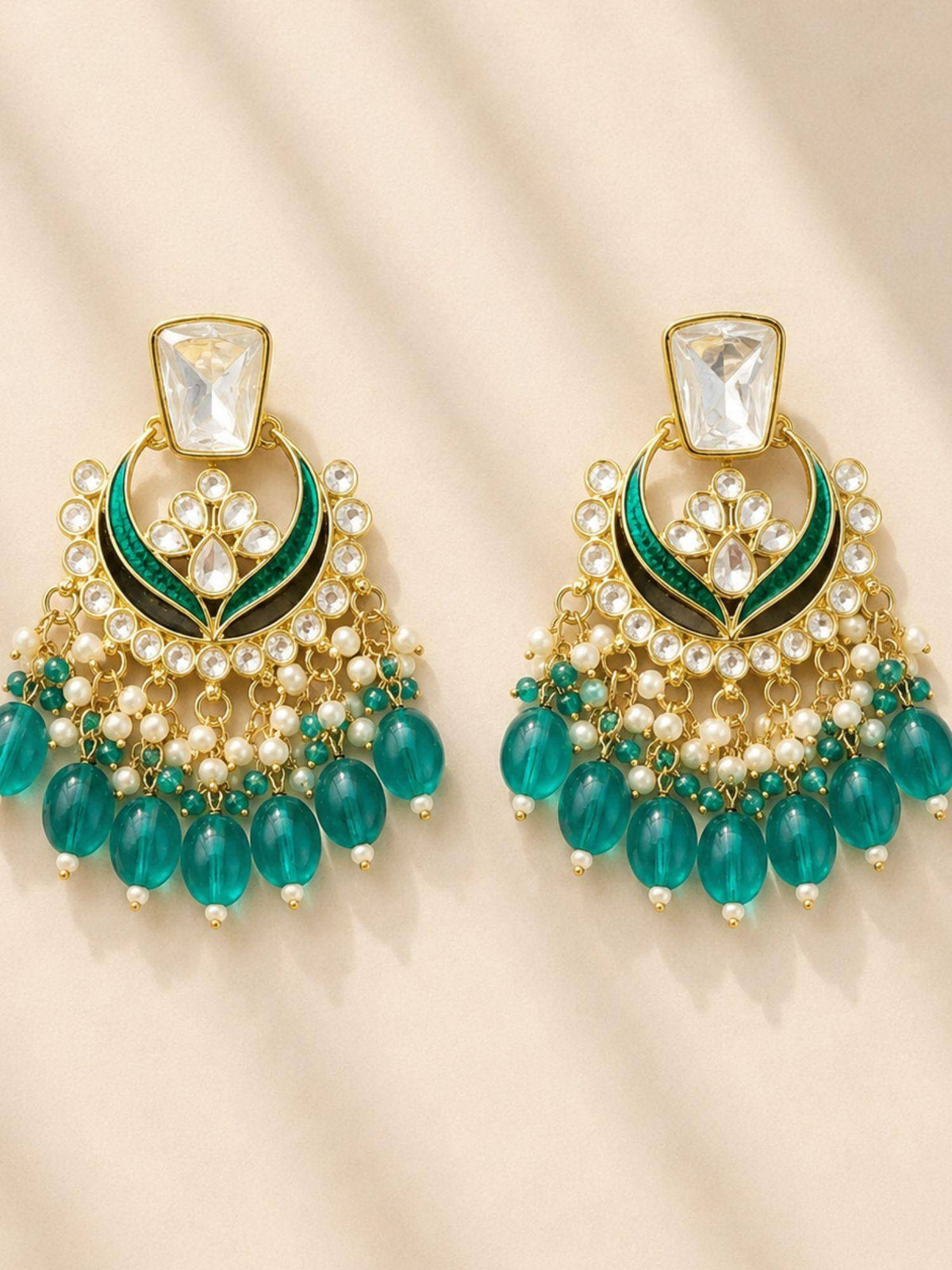 Abdesigns Women Blue Stones Brass Pair Of Earrings