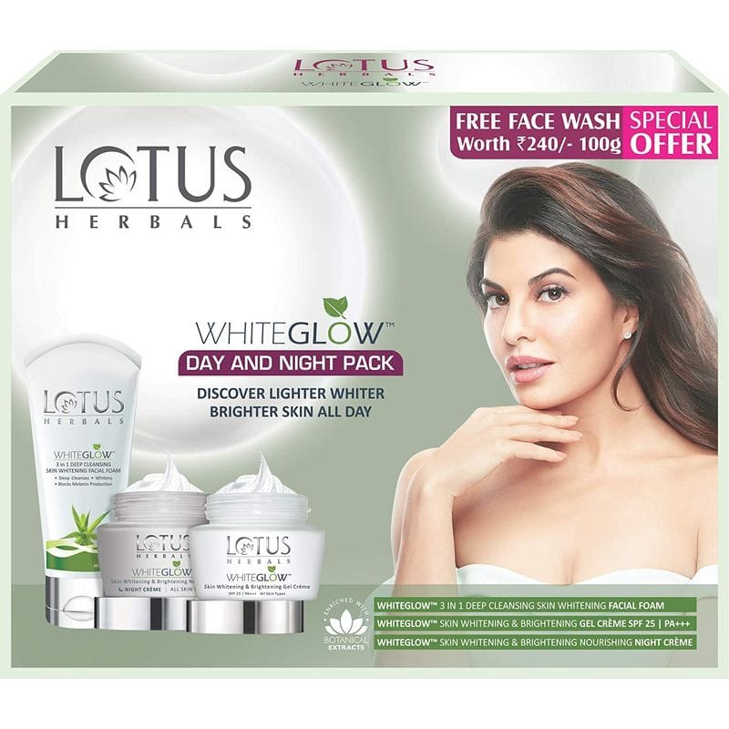 Lotus Herbals - WhiteGlow Day & Night Pack With WhiteGlow 3-in-1 Skin Whitening Free Face Wash Worth Rs.240 (50gm+100gm)