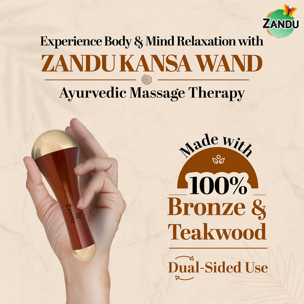 Zandu-O Bronze Kansa Wand - Face Yoga, Foot Massage, Lymphatic Drainage