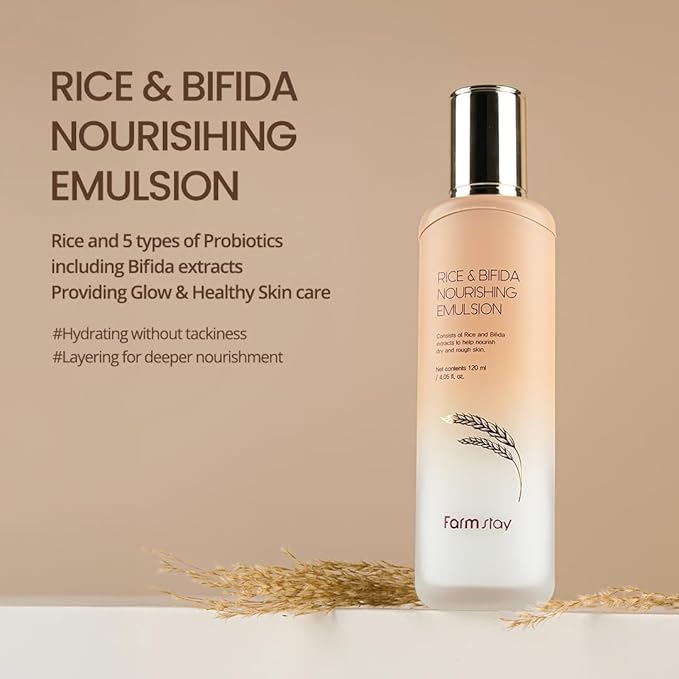FARMSTAY Rice & Bifida Nourishing Emulsion, Dark Spots Correcting Remover with Niacinamide, Hydrating & Smoothing Rice Moisturizer for Glow Skin, for Women & Me