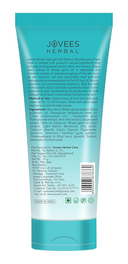 Jovees Herbal Bio-Retinol Revita Ageing Face Mask For Glowing Skin, De-Tan, Pores Tightening & Reduce Sign of Ageing | Made with Eco Certified Bio-Retinol For M