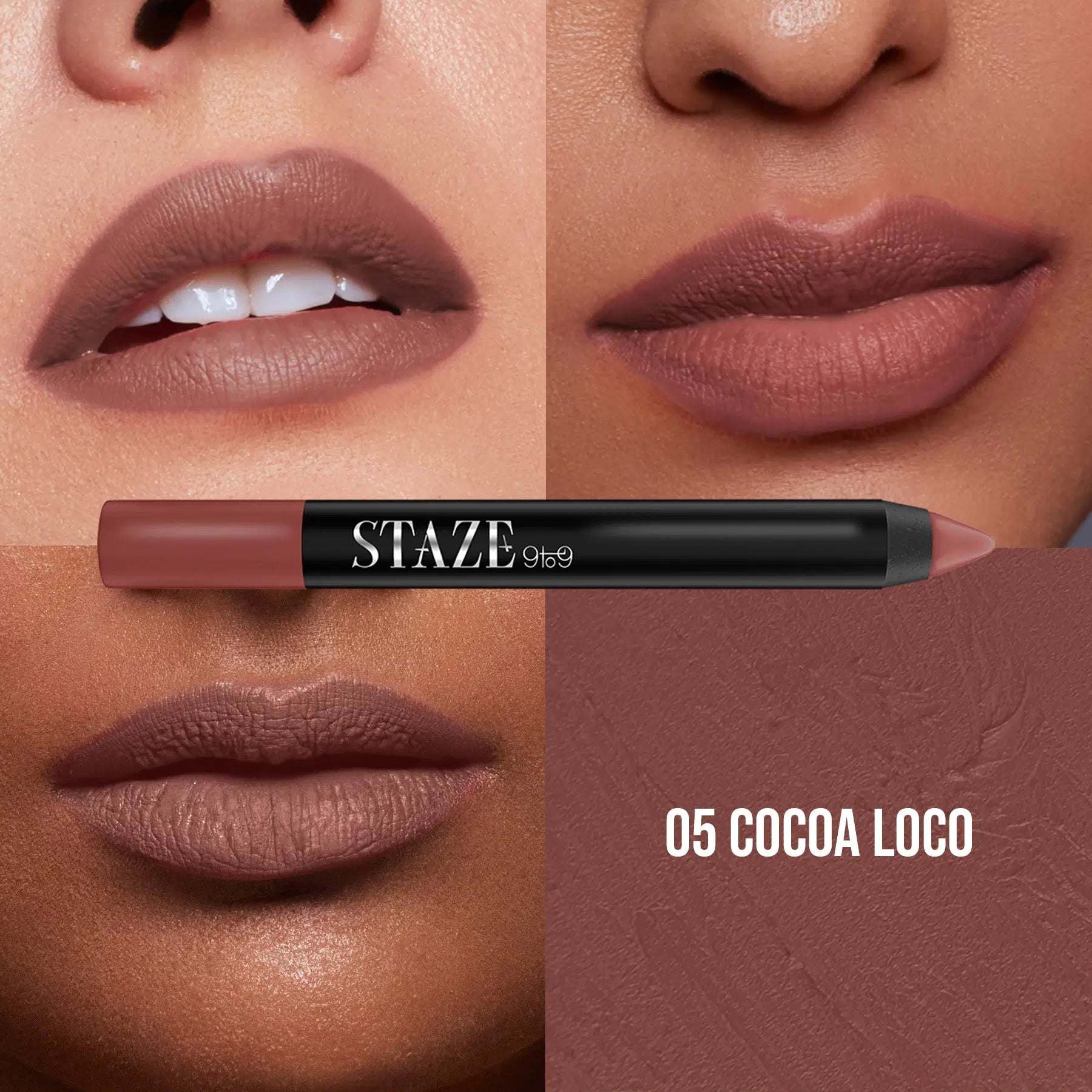 Staze Pout On Lip Crayon Lipstick High Pigment Matte Finish Long-Lasting & Waterproof With Vitamin E & Jojoba Oil Smudgeproof Sharpenable Lip Crayon 05 Cocoa Loco 3.5g