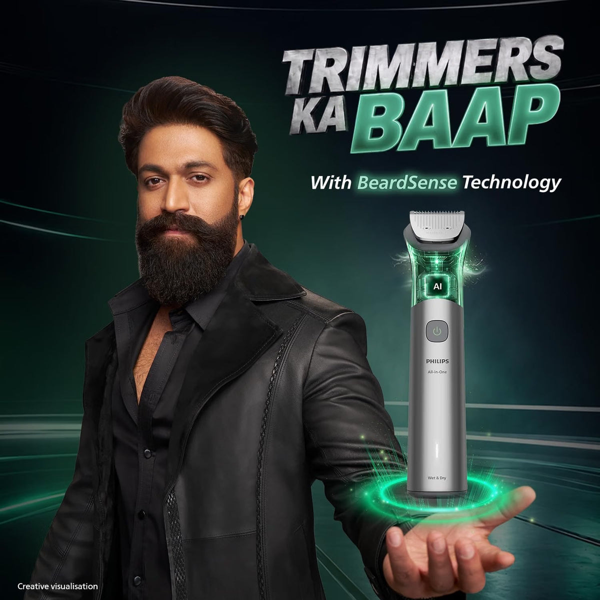Philips India's No.1 Men's Trimmer* | Effortless styling | BeardSense Technology | All-in-One Grooming 11 in 1 Trimmer Kit- Face, Head, Body | IPX7 Waterproof M