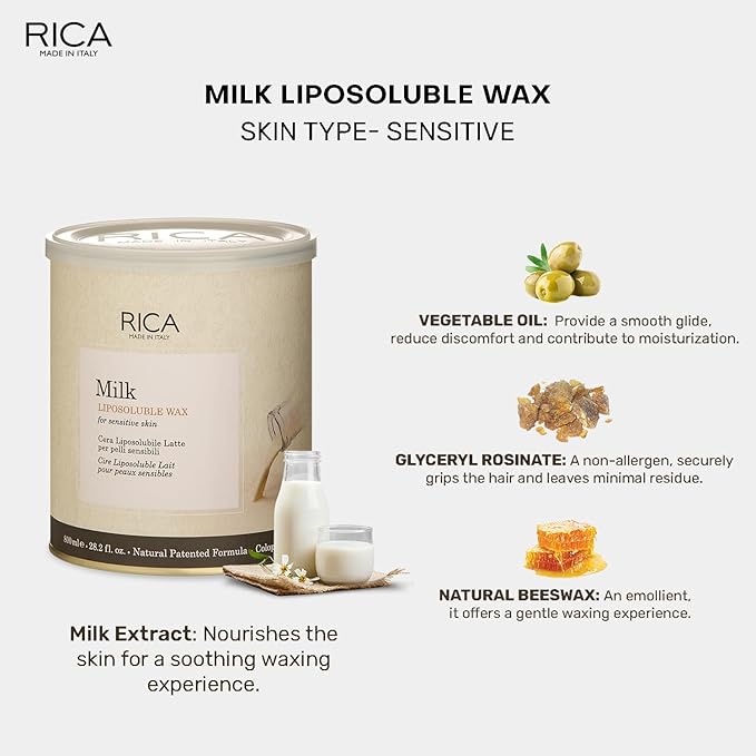 Rica Milk Liposoluble Painless Hair Removal Wax For Men & Women|Quick & Easy Tan Removal Waxing for Sensitive Skin| 800 ml, Pack of 1