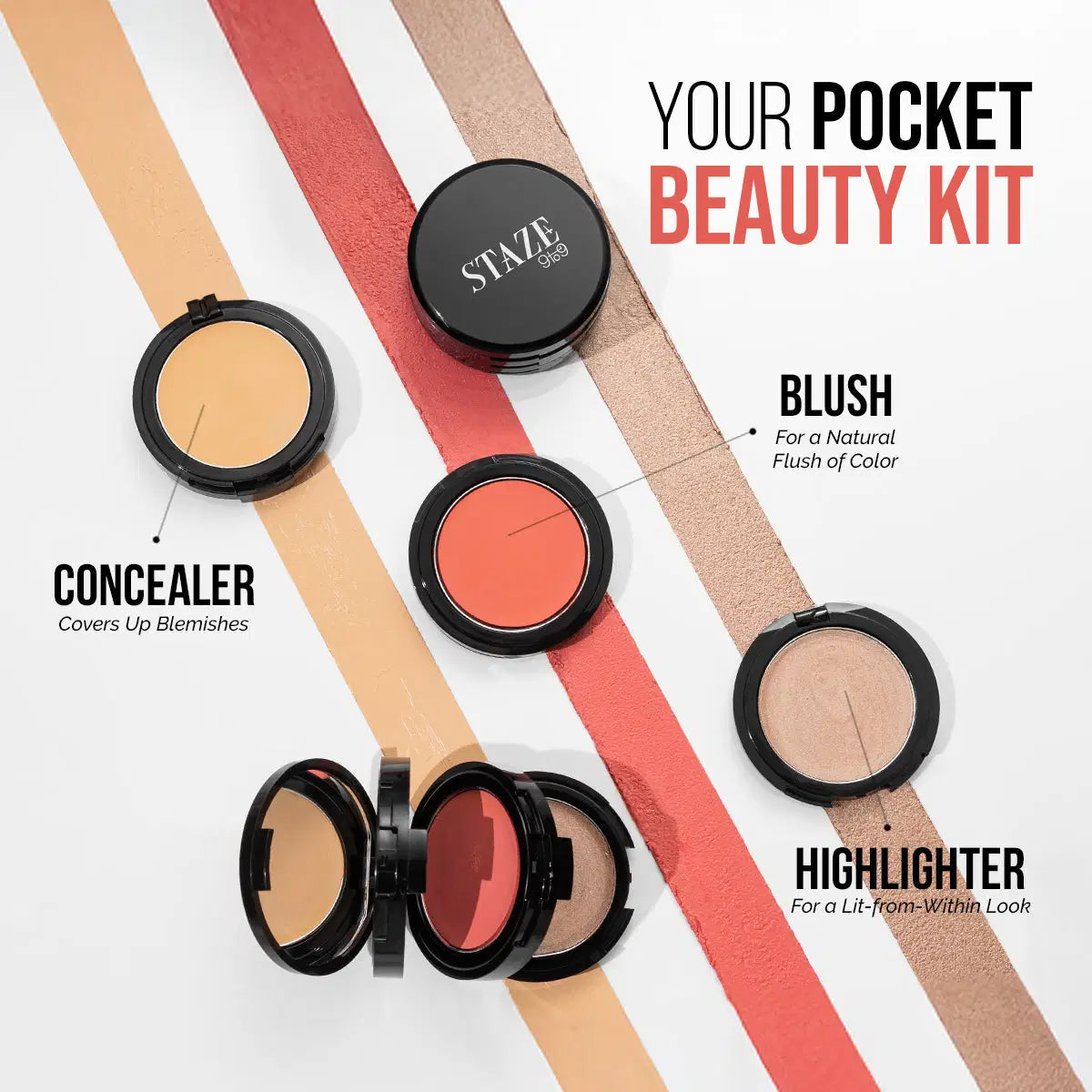 Triple Treat Stacked Face Palette All-in-One Concealer + Blush + Highlighter | Travel-Friendly Selected Shade: 01 Main Character