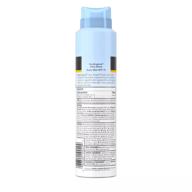 Neutrogena Ultra Sheer Body Mist Sunscreen Broad Spectrum Spray SPF 70 141gm