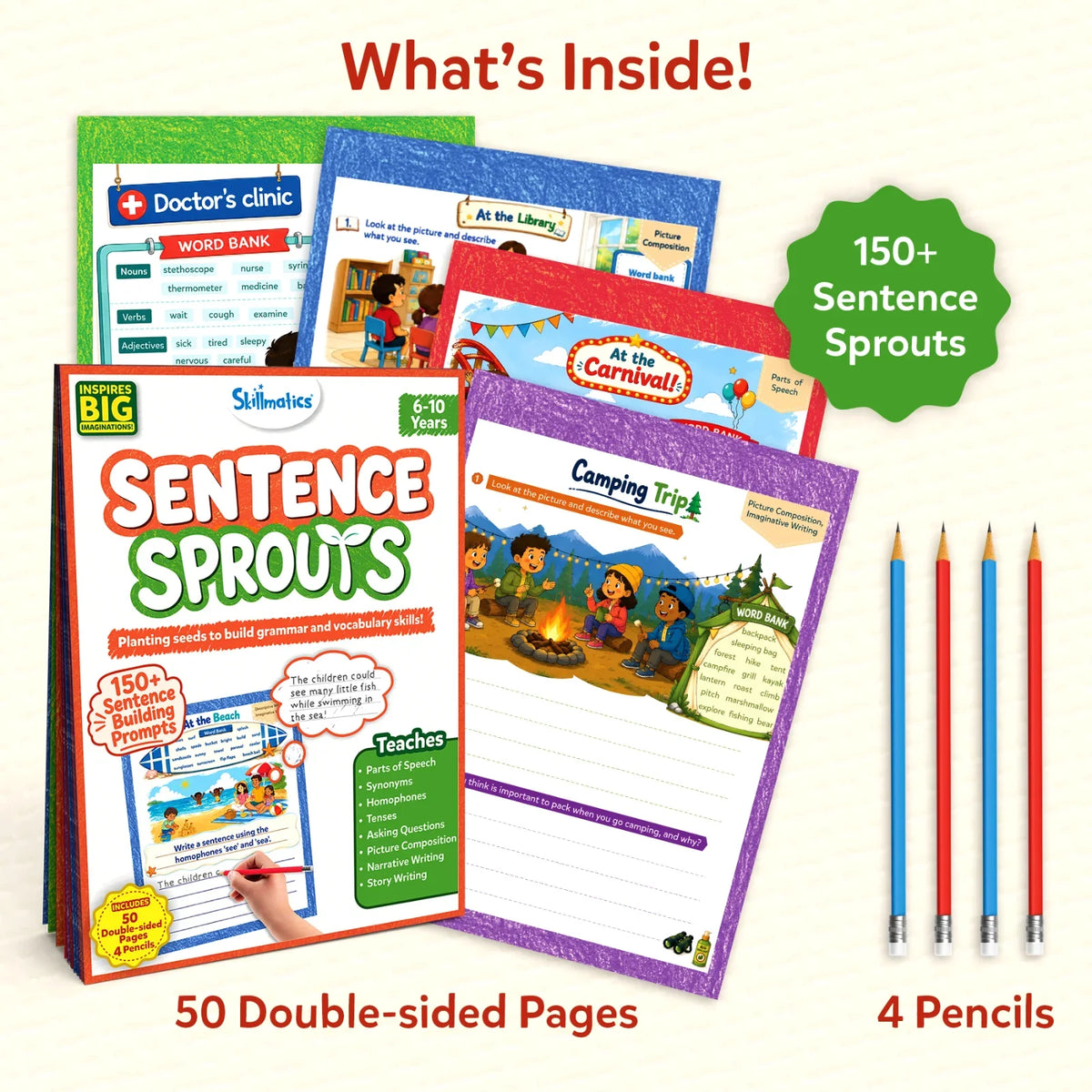 Skillmatics Sentence Sprouts | Sentence Building & Creative Writing Activity Book (ages 6-10)