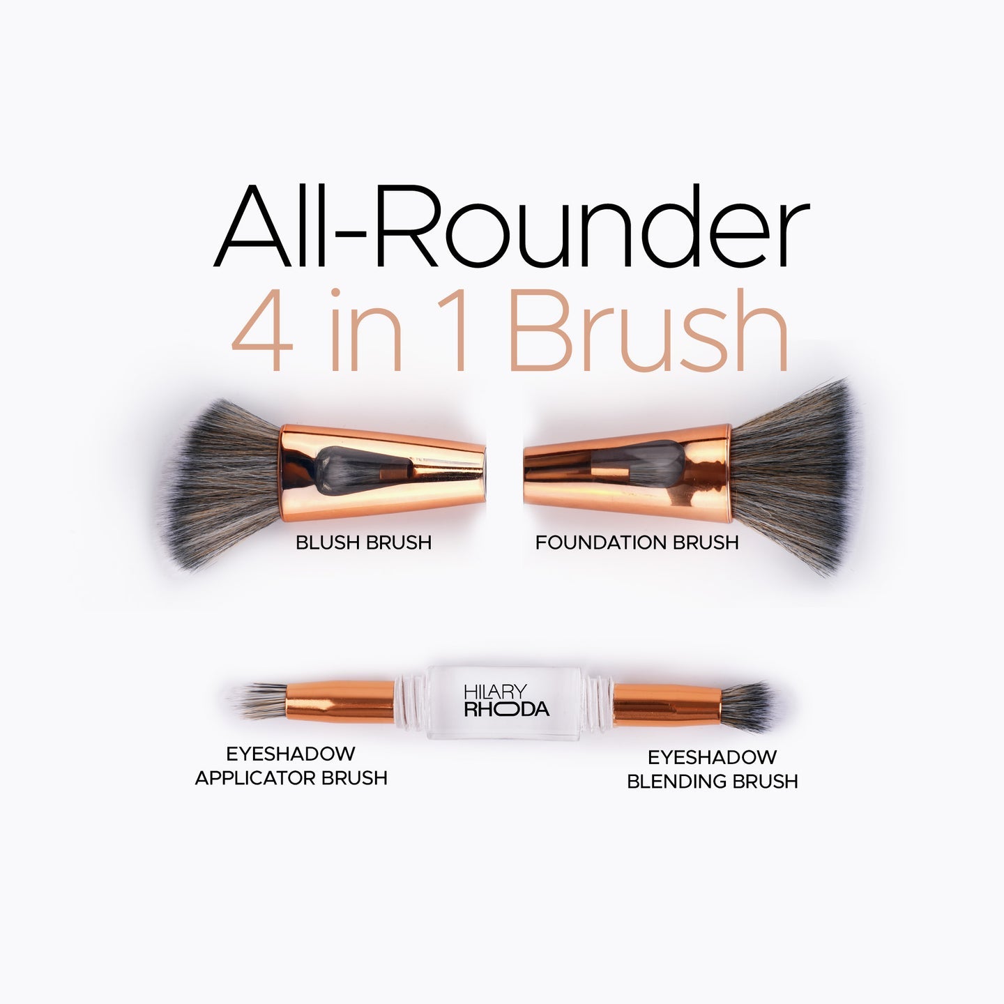 All-Rounder 4 in 1 Brush Travel-Friendly | Foundation Brush | Powder & Blending Brush | Eyeshadow Applicator | Contour Brush | Non-Absorbing Material