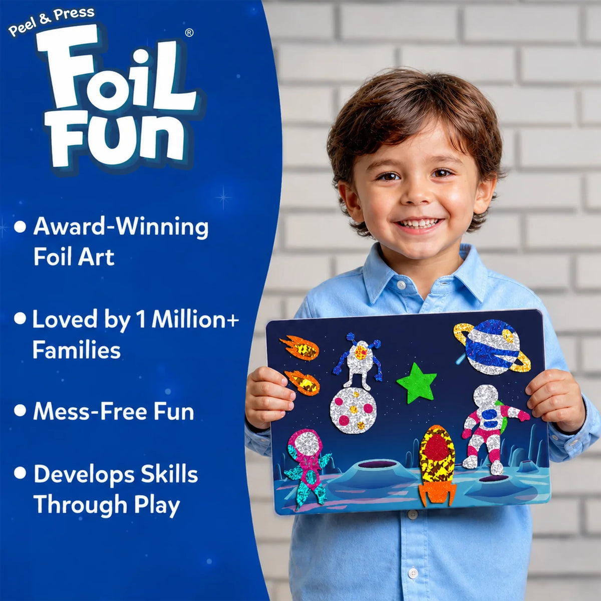 Skillmatics Foil Fun: Up in space | No Mess Art Kit (ages 4-9)