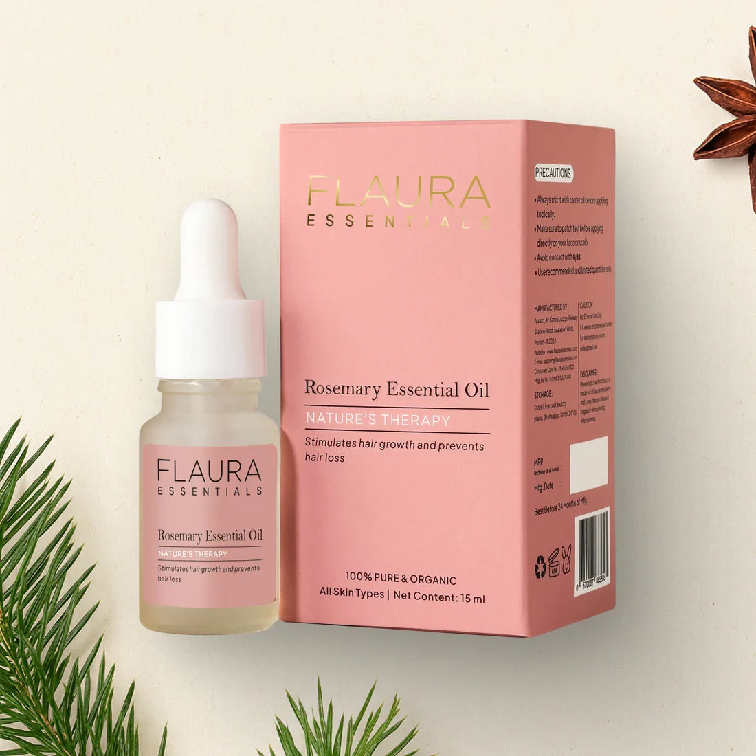 FLAURA ESSENTIALS Rosemary Essential Oil – Nature’s Therapy 15ml