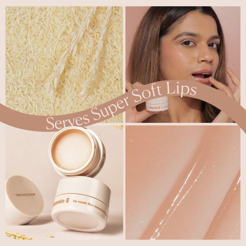 The Face Shop Vitamin E Rice Lip Mask 14g With Free Sushi Pouch