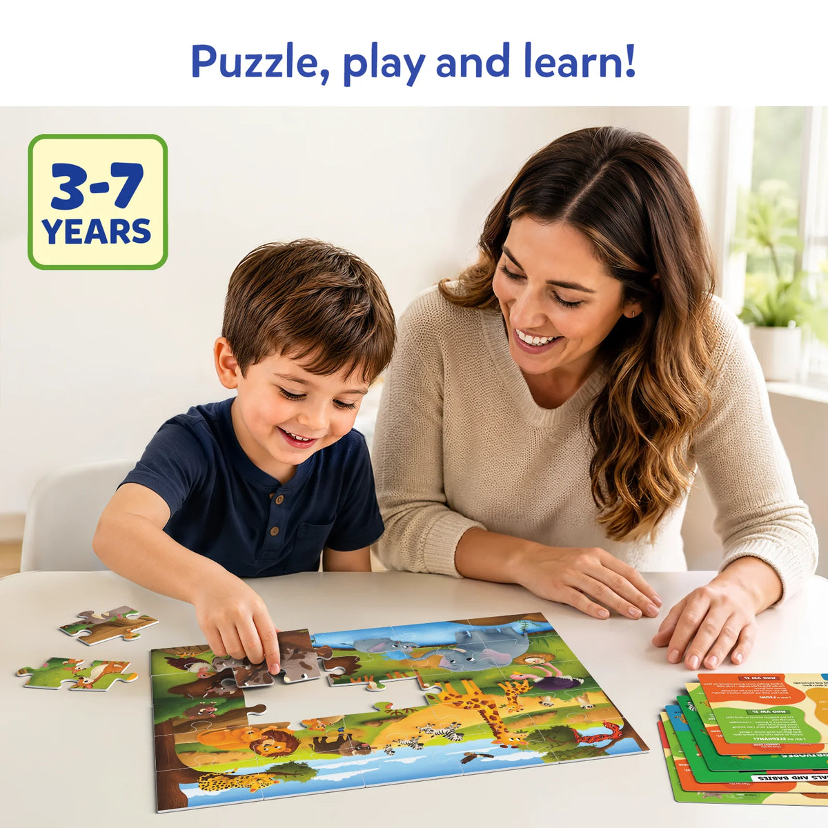 Skillmatics Puzzle & Learn: Wild Animals | 25-Piece Jigsaw Puzzle with 6 Learning Boards (ages 3-7)