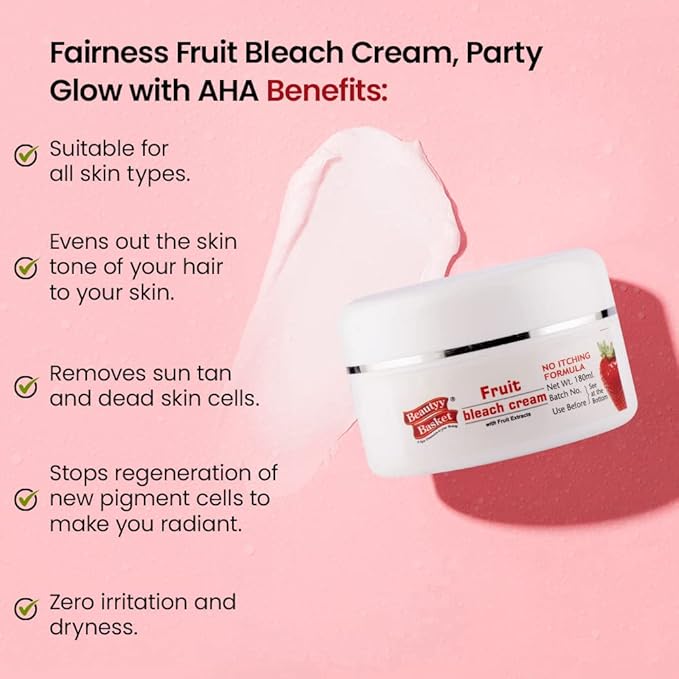 Beauty Basket Fairness Fruit Bleach Cream | Party Glow with AHA | Essence Fruit Fun Fairness Bleach For Women | 100% Natural Cream | Skin Brightening Fairer | G