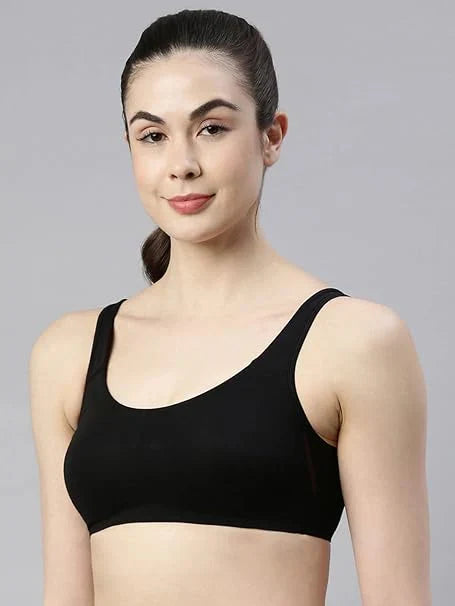 Enamor SB06 Low Impact Cotton Sports Bra - Non-Padded • Wirefree XS / BLACK