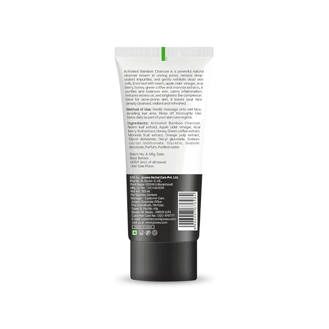 Jovees Herbal Activated Charcoal Detoxifying Face Wash For Anti Pollution, Deep Pore Cleansing, Oil Control, Removes Dirt & Impurities | Suitable for Acne Prone