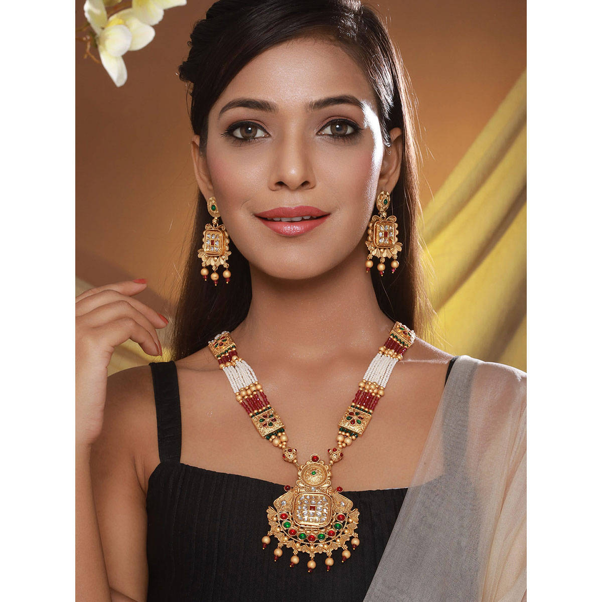 Aatmana 24K Gold-Plated Multi-Color Stone Studded Beaded Handcrafted Traditional Necklace