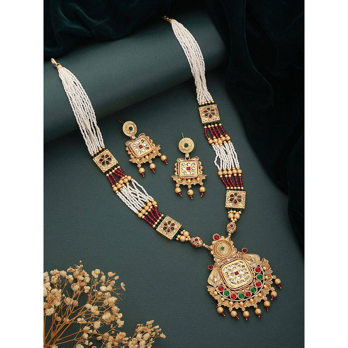Aatmana 24K Gold-Plated Multi-Color Stone Studded Beaded Handcrafted Traditional Necklace