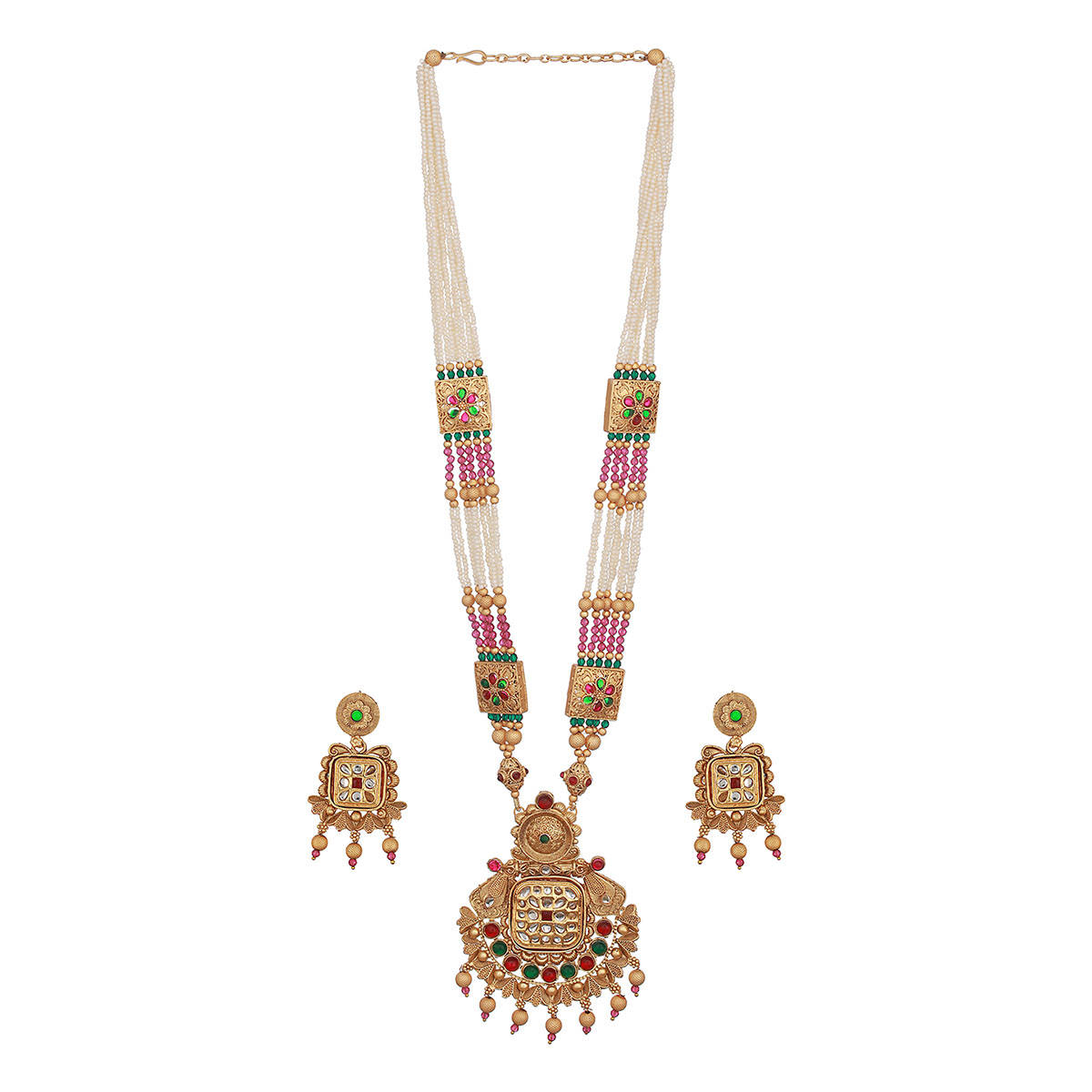 Aatmana 24K Gold-Plated Multi-Color Stone Studded Beaded Handcrafted Traditional Necklace