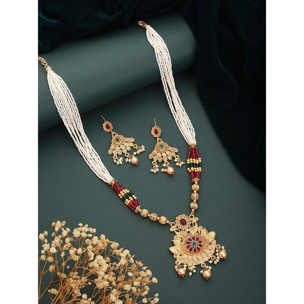 Aatmana 24K Gold-Plated Multi-Color Beaded Handcrafted Traditional Necklace Set · Adjustable