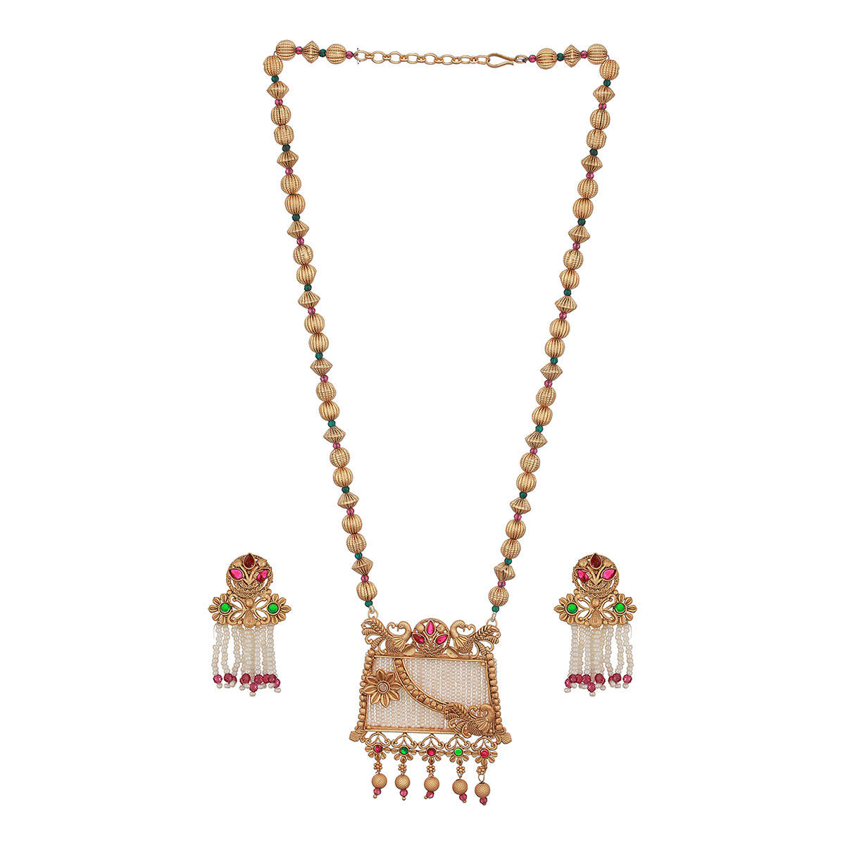 Aatmana 24K Gold-Plated Multi-Color Stone Studded and Pearl Beaded Handcrafted Traditional Necklace