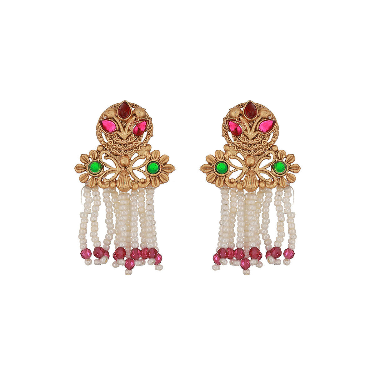 Aatmana 24K Gold-Plated Multi-Color Stone Studded and Pearl Beaded Handcrafted Traditional Necklace
