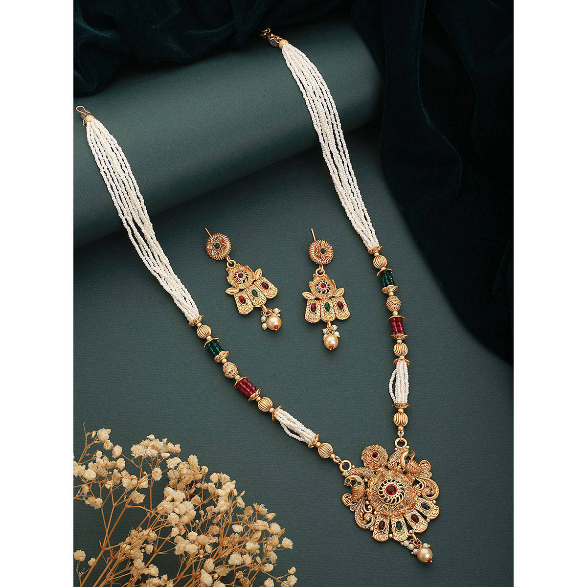 Aatmana 24K Gold-Plated Multi-Color Stone Studded Beaded Handcrafted Traditional Necklace