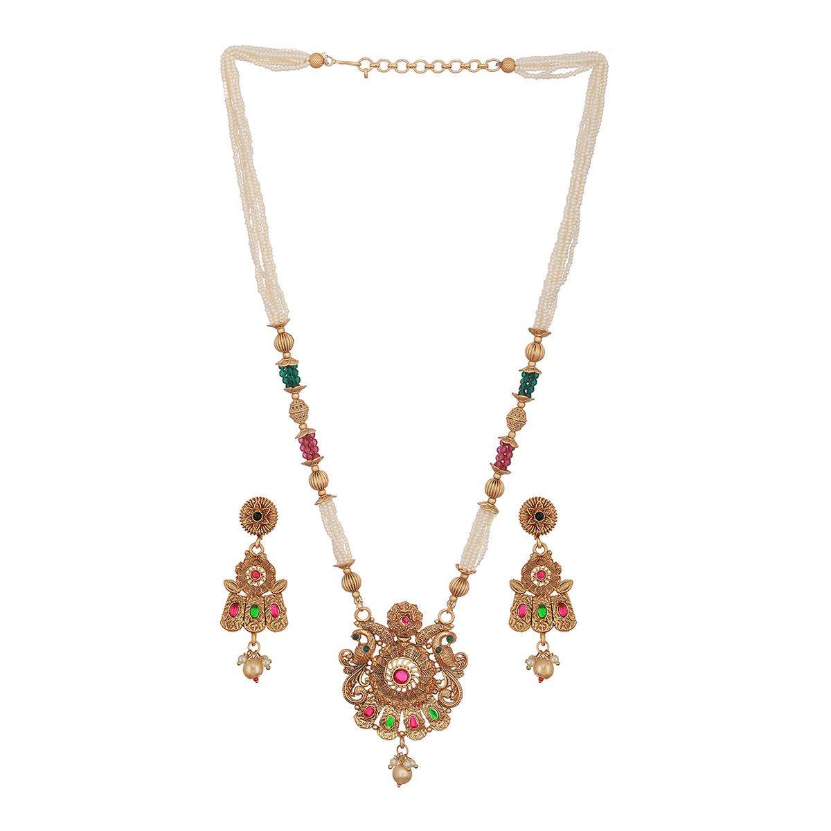 Aatmana 24K Gold-Plated Multi-Color Stone Studded Beaded Handcrafted Traditional Necklace