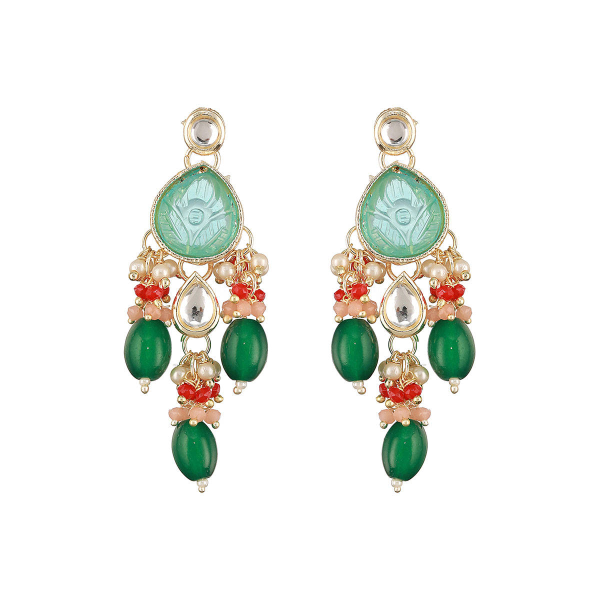 Aatmana Green-Plated Stones-Studded and Beaded Jewellery Set