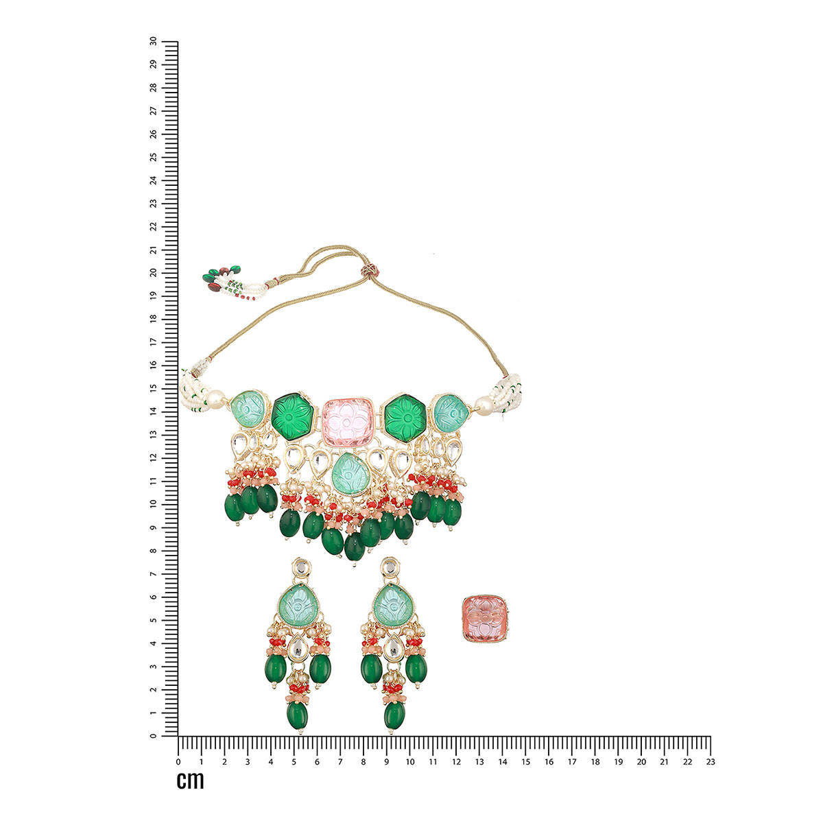 Aatmana Green-Plated Stones-Studded and Beaded Jewellery Set