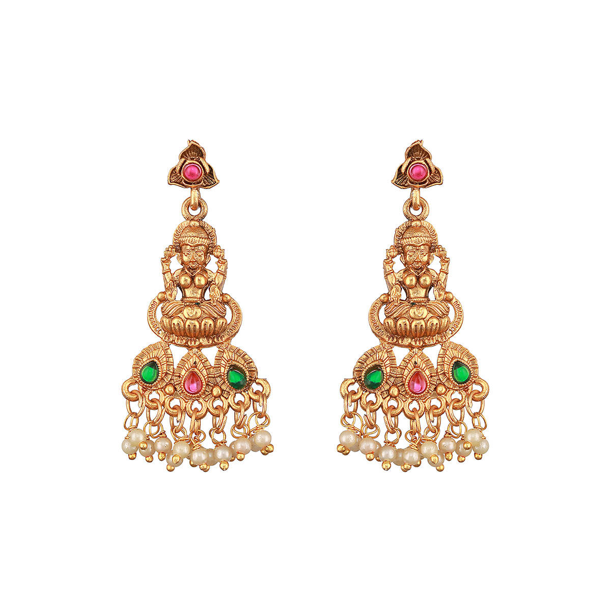 Aatmana Jazz and Sizzle Gold-Plated Stones Studded and Beads Beaded Temple Necklace with Earrings