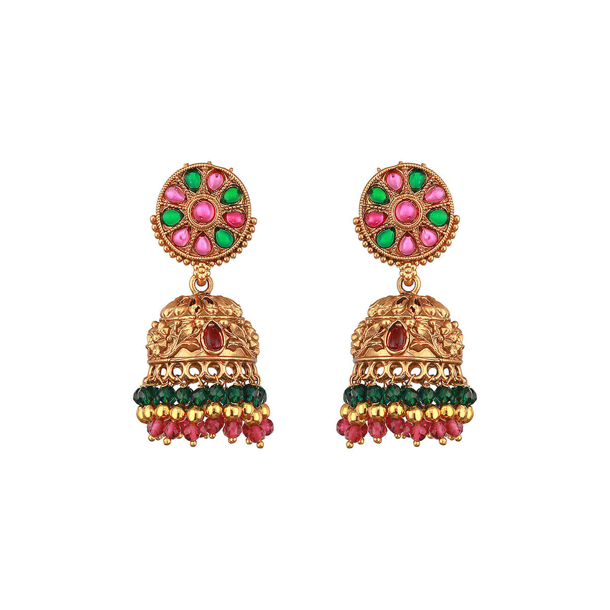 Aatmana Multi-Color Stone Studded and Beaded Gold-Plated Peacock Shaped Temple Choker Jewellery