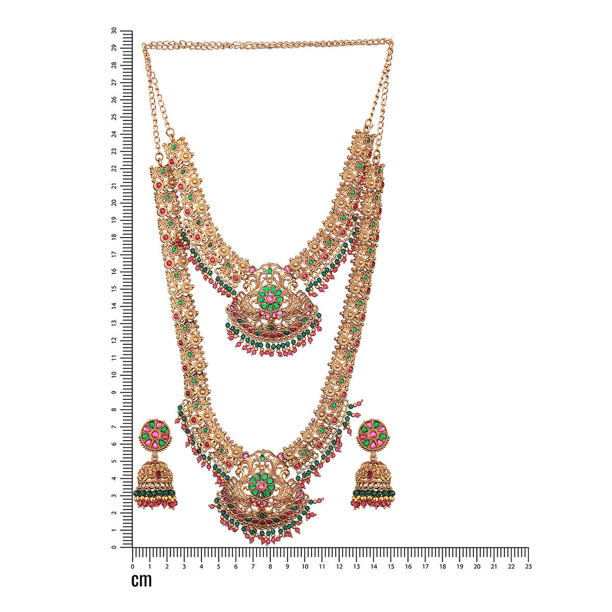 Aatmana Multi-Color Stone Studded and Beaded Gold-Plated Peacock Shaped Temple Choker Jewellery
