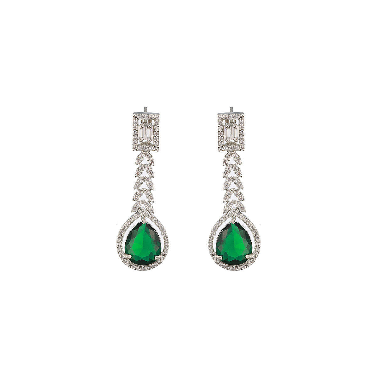 Aatmana Silver-Plated Green American Diamond-Studded Jewellery Set