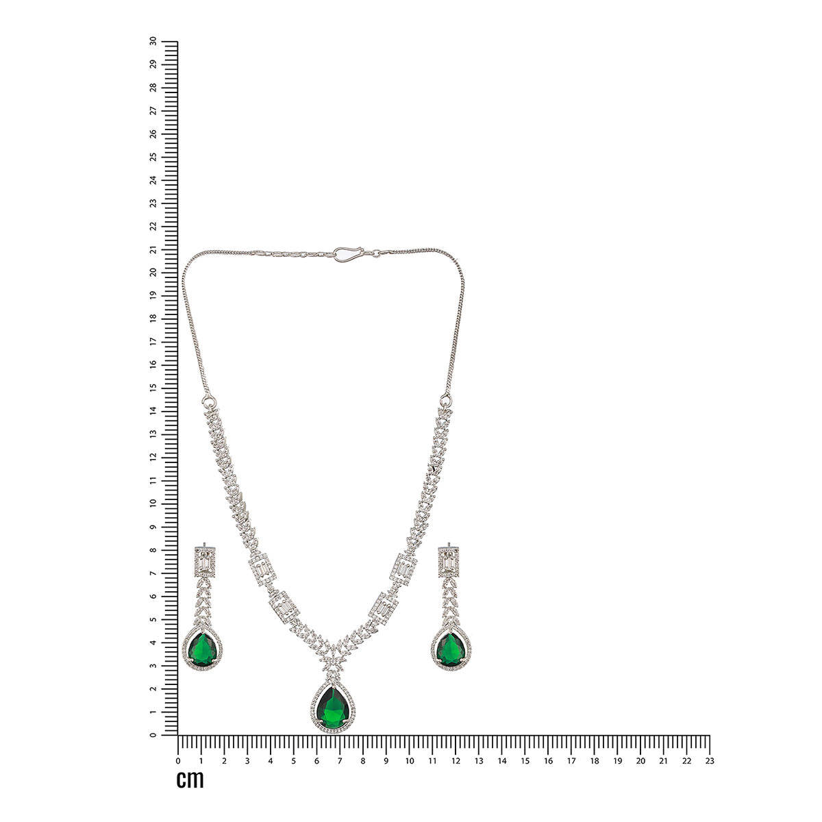 Aatmana Silver-Plated Green American Diamond-Studded Jewellery Set