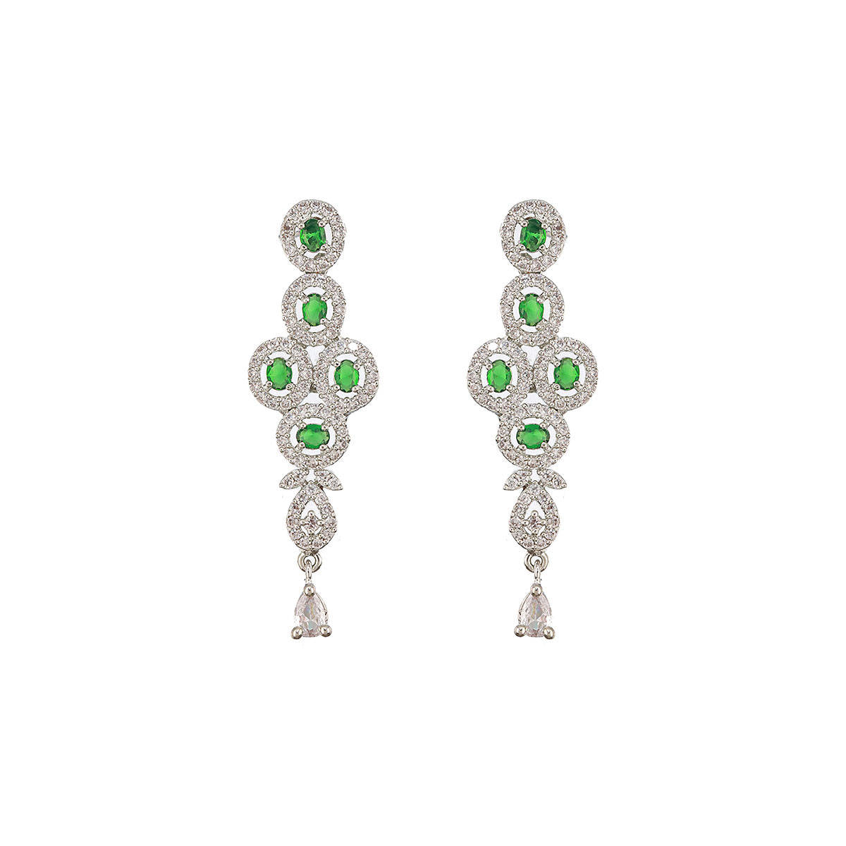 Aatmana Rhodium-Plated Green American Diamond Studded Handcrafted Jewellery Set