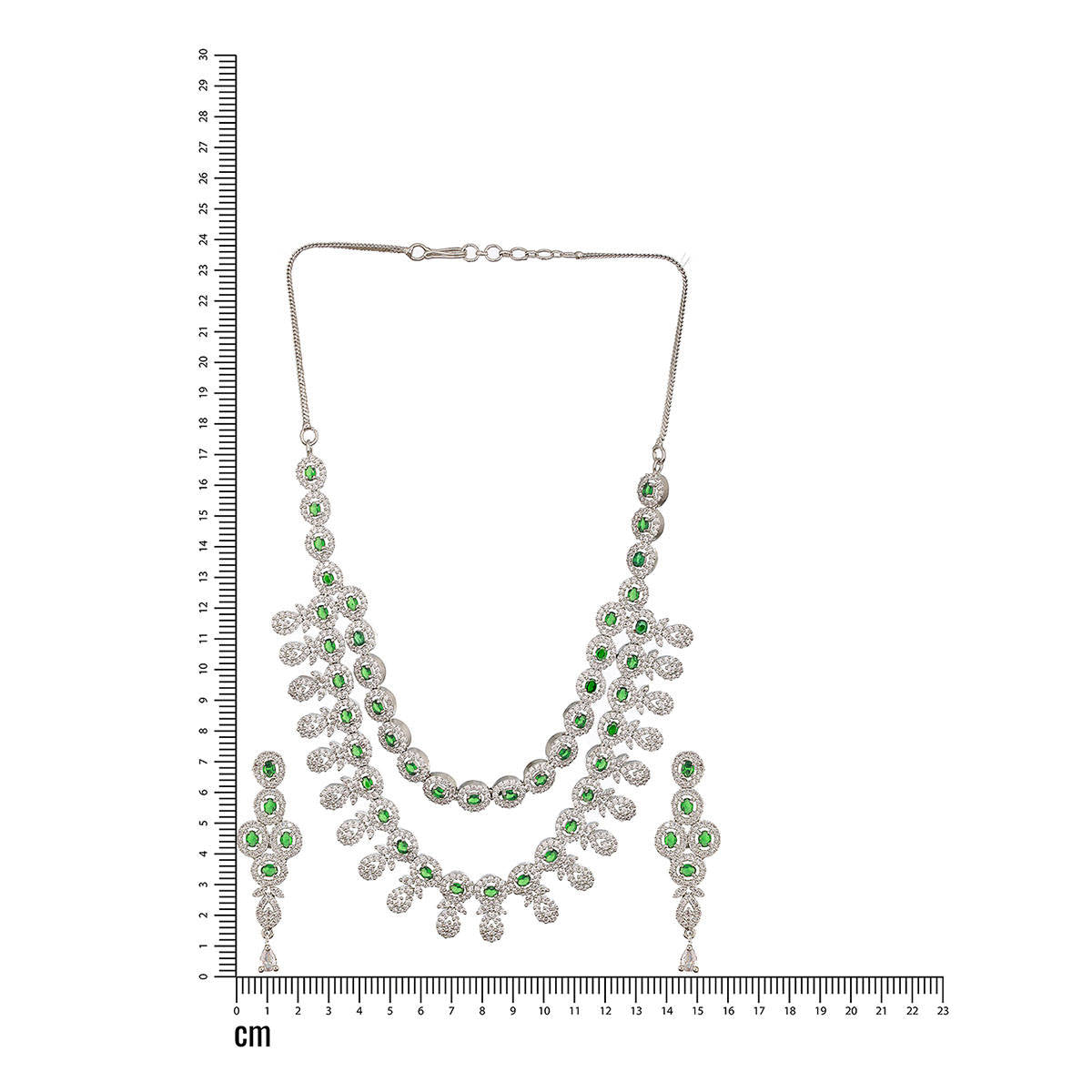 Aatmana Rhodium-Plated Green American Diamond Studded Handcrafted Jewellery Set