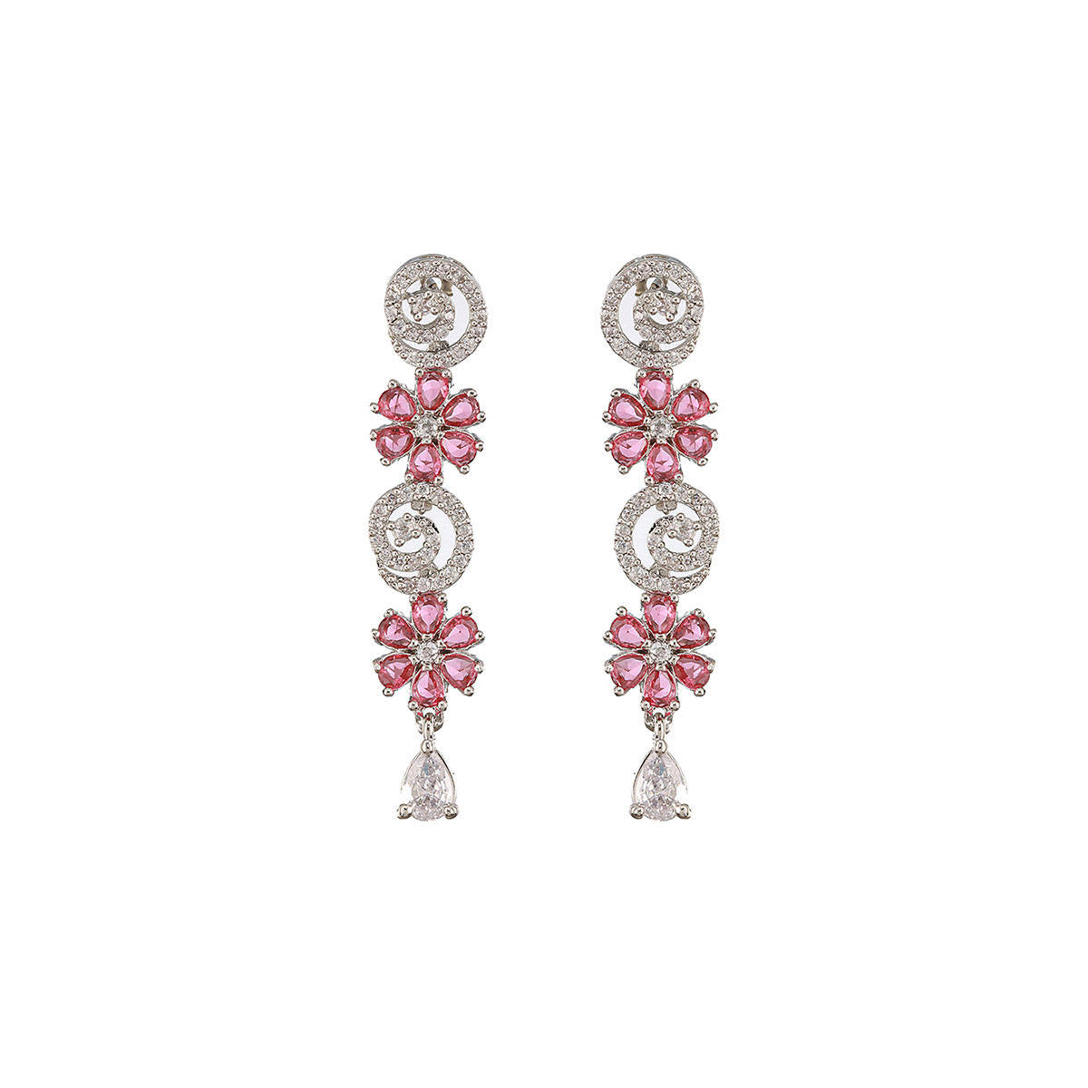 Aatmana Rhodium-Plated American Diamond Studded and Stone Beaded Layered Jewellery Set