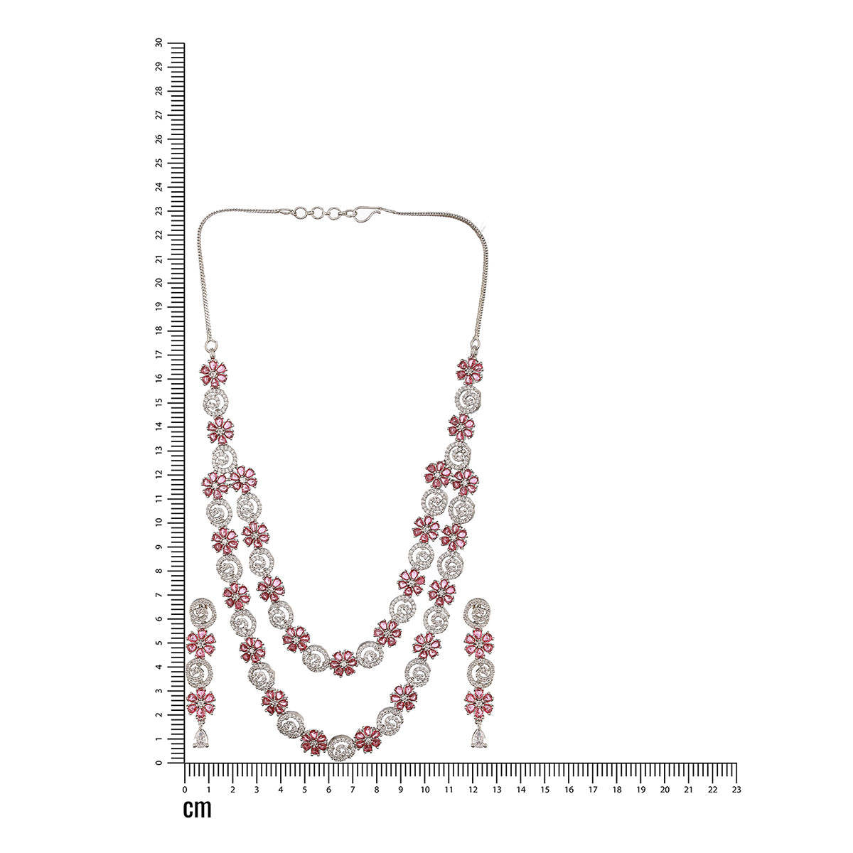 Aatmana Rhodium-Plated American Diamond Studded and Stone Beaded Layered Jewellery Set