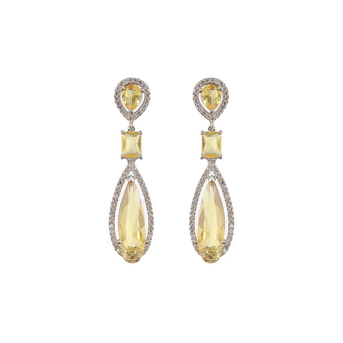 Aatmana Rhodium Plated American Diamond Jewellery Set