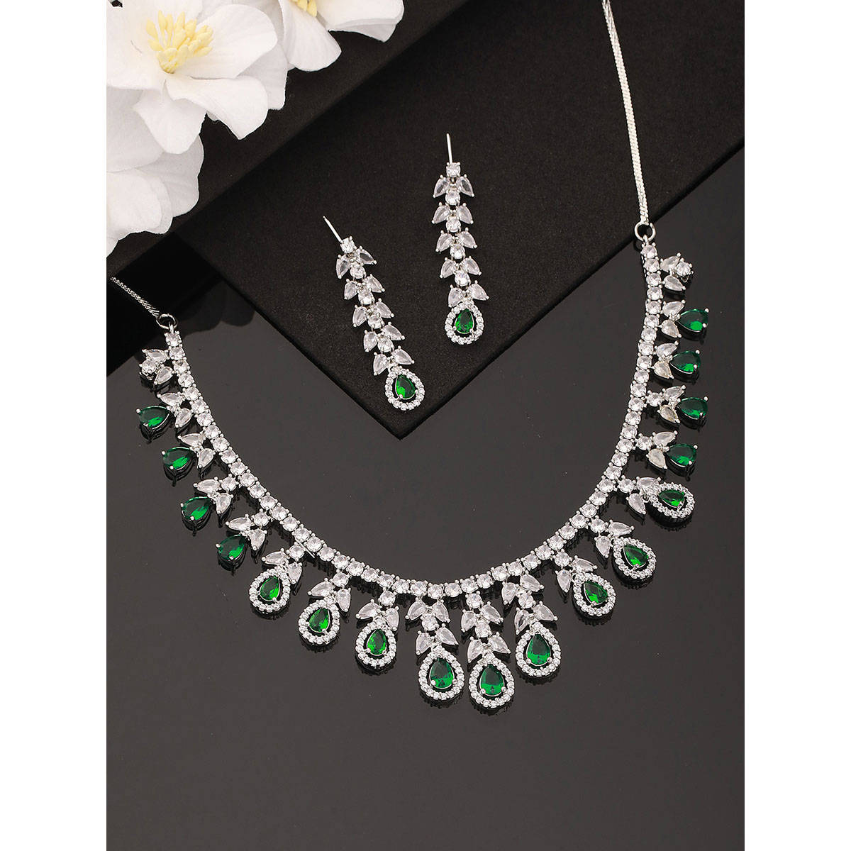 Aatmana Rhodium-Plated and Ad-Studded Jewellery Set