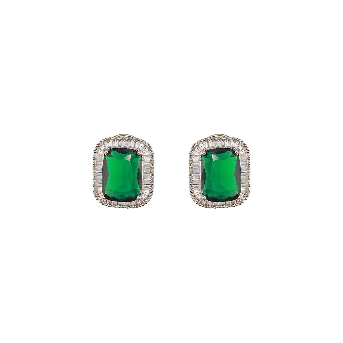 Aatmana Rhodium-Plated Green American Diamond Studded Handcrafted Jewellery Set