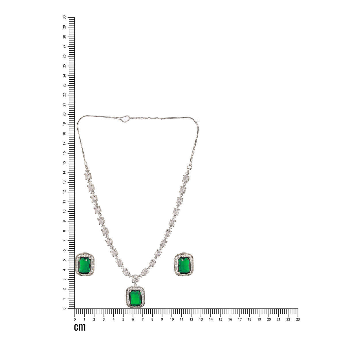 Aatmana Rhodium-Plated Green American Diamond Studded Handcrafted Jewellery Set