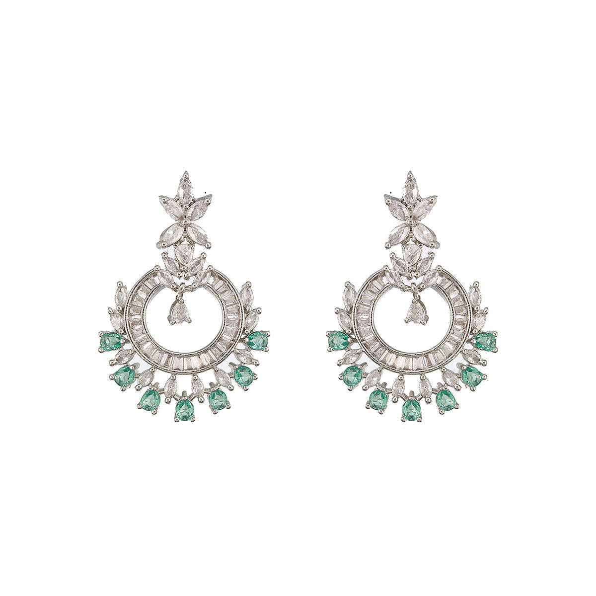 Aatmana Silver Plated Green Ad and Cz-Studded Contemporary Jewellery Set